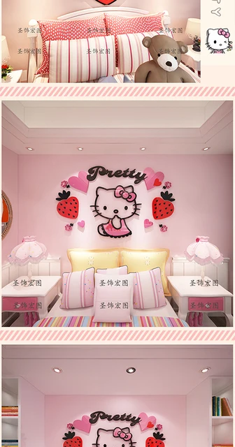 Hello Kitty Cute Creative Personality 3d Stereo Wall Stickers Girl Room  Stickers Wall Decoration